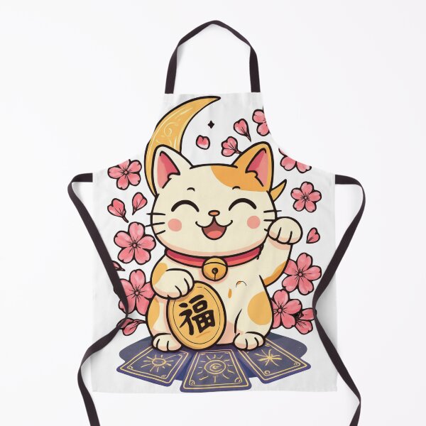 Aperçu de l'œuvre Chat porte-bonheur avec des fleurs de cerisier – Kawaii Fortune Cat Art créée et vendue par HANG ON STUDIO .