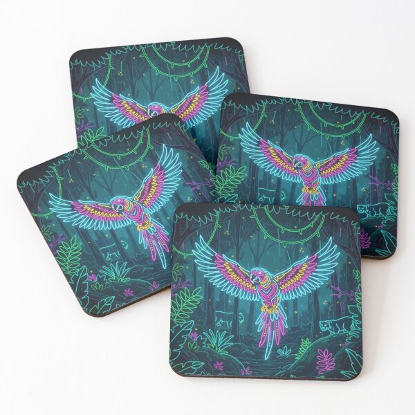 Item preview, Bright neon macaw in the mysterious rainforest designed and sold by Gletschie.