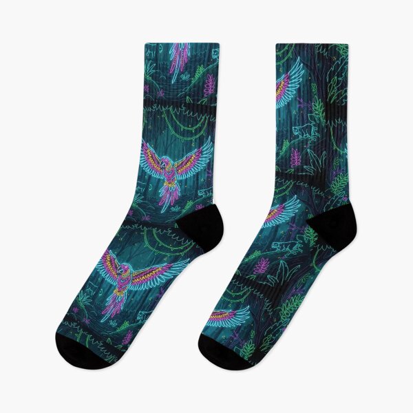 Item preview, Bright neon macaw in the mysterious rainforest designed and sold by Gletschie.