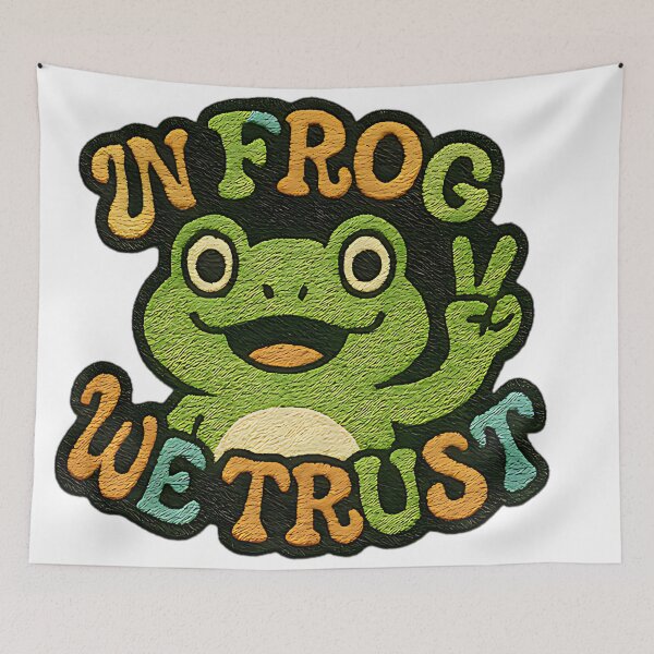 Item preview, In Frog We Trust peace sign frog funny design cute amphibian retro humor designed and sold by ArtDesignTp.