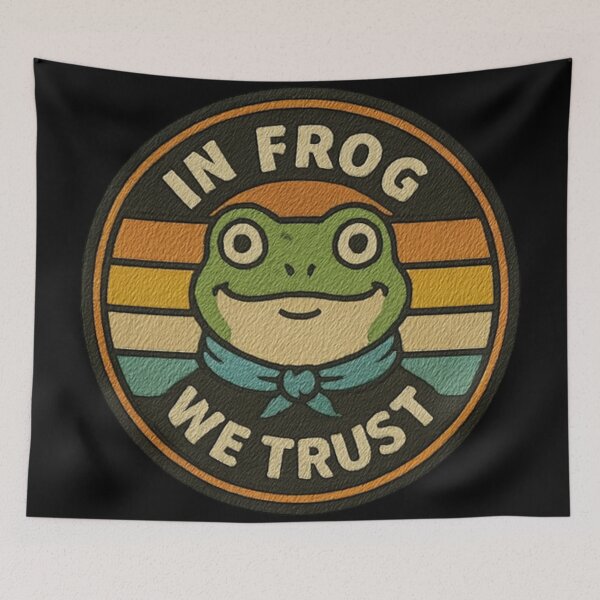 Item preview, In Frog We Trust retro frog badge vintage amphibian funny design humor art designed and sold by ArtDesignTp.