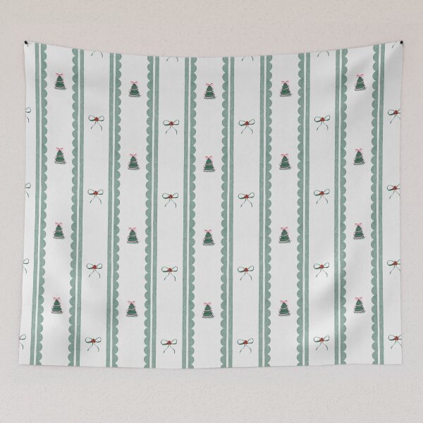 Item preview, Scalloped Christmas Tree and Bow Stripe Pink and Green Coquette Holiday designed and sold by emmabev2322.