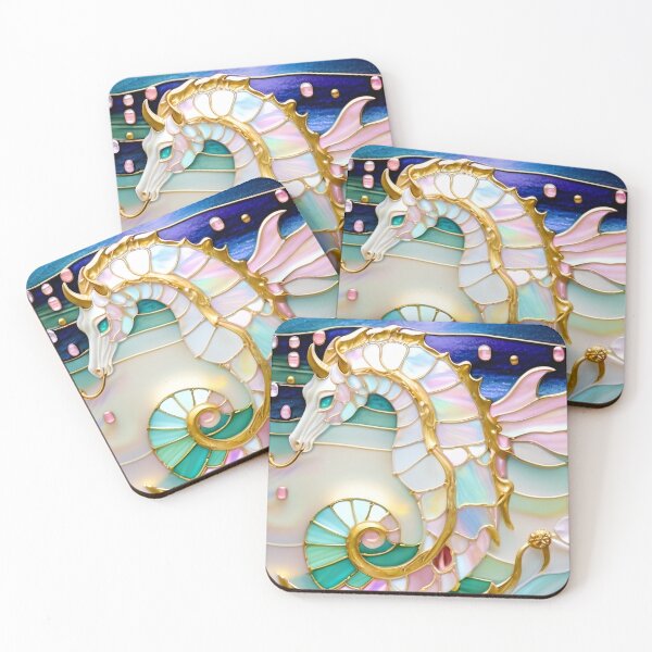 Item preview, GROOVY SEAHORSE * Pscyhedelic Coastal Marine Ocean Sea Life Animal Bejeweled Stained Glass ~ Coastal Seaside Cottage Core Holiday Christmas Birthday Bridal/Baby Shower Wedding Bridesmaid GIFT designed and sold by Spinning Plates 360.