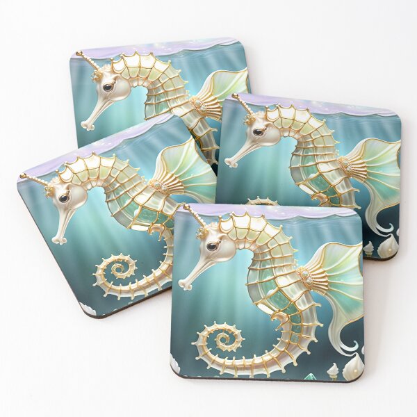 Item preview, GROOVY SEAHORSE * Pscyhedelic Coastal Marine Ocean Sea Life Animal Bejeweled Stained Glass ~ Coastal Seaside Cottage Core Holiday Christmas Birthday Bridal/Baby Shower Wedding Bridesmaid GIFT designed and sold by Spinning Plates 360.