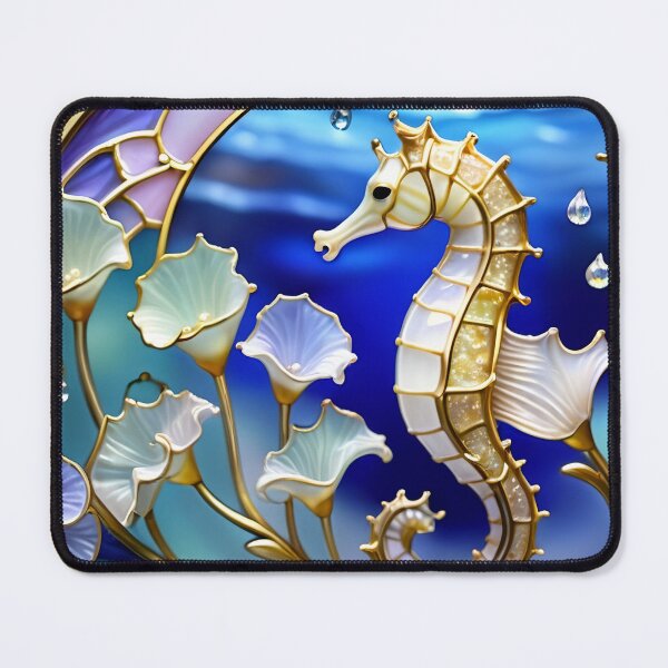Item preview, GROOVY SEAHORSE * Pscyhedelic Coastal Marine Ocean Sea Life Animal Bejeweled Stained Glass ~ Coastal Seaside Cottage Core Holiday Christmas Birthday Bridal/Baby Shower Wedding Bridesmaid GIFT designed and sold by Spinning Plates 360.
