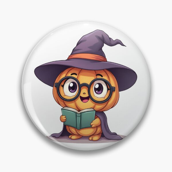 Item preview, Kawaii Witch Pumpkin with Glasses Reading Book designed and sold by dcreagraph.