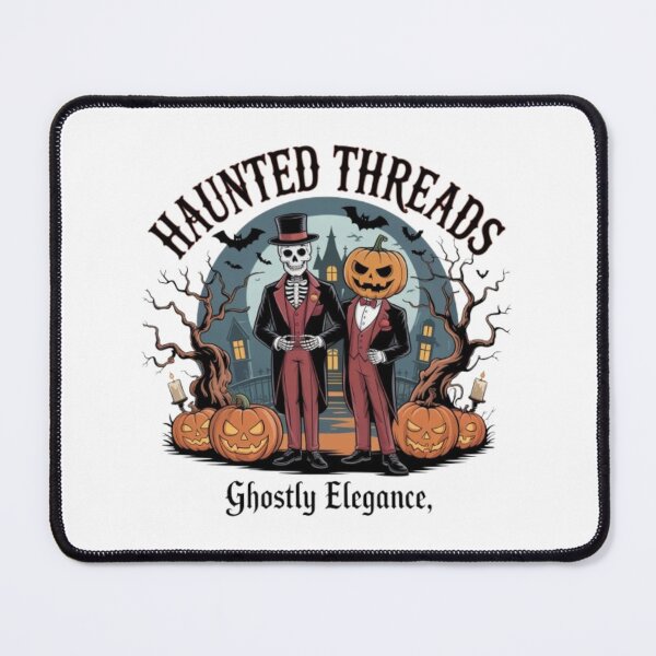 Item preview, Haunted Threads Halloween Skeleton & Pumpkin Head Duo – Gothic Ghostly Elegance Spooky Art designed and sold by GemBob Creations.