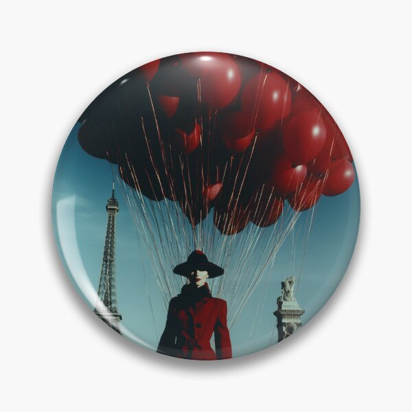 Item preview, Lady in red with red baloons in Paris - glamorous fashion portrait designed and sold by KsaveraArt.