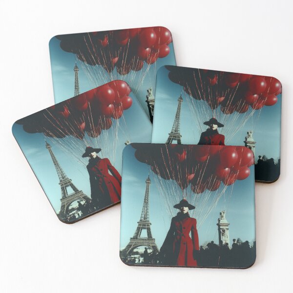 Item preview, Lady in red with red baloons in Paris - glamorous fashion portrait designed and sold by KsaveraArt.