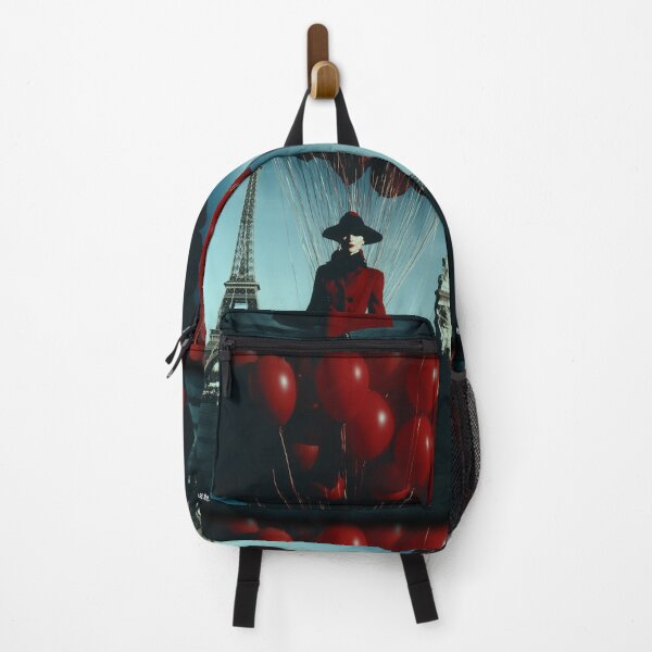 Item preview, Lady in red with red baloons in Paris - glamorous fashion portrait designed and sold by KsaveraArt.