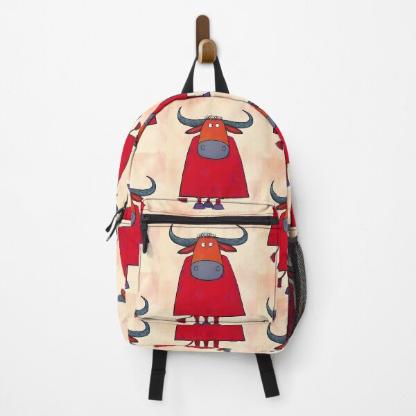 Item preview, Bull Striking a Heroic Pose in a Bright Red Cape Showing Off Spiraled Horns and Big Playful Eyes designed and sold by OlfactoART Studio.