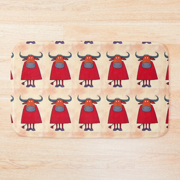 Item preview, Bull Striking a Heroic Pose in a Bright Red Cape Showing Off Spiraled Horns and Big Playful Eyes designed and sold by OlfactoART Studio.