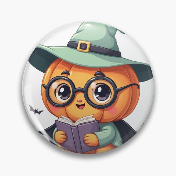 Item preview, Kawaii Witch Pumpkin with Glasses Reading Book designed and sold by dcreagraph.