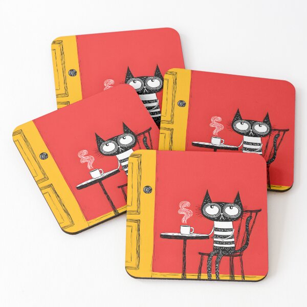 Item preview, Hate Mondays But Coffee Helps Says This Wide-Eyed Black Cat in a Vibrant Playful Room designed and sold by OlfactoART Studio.