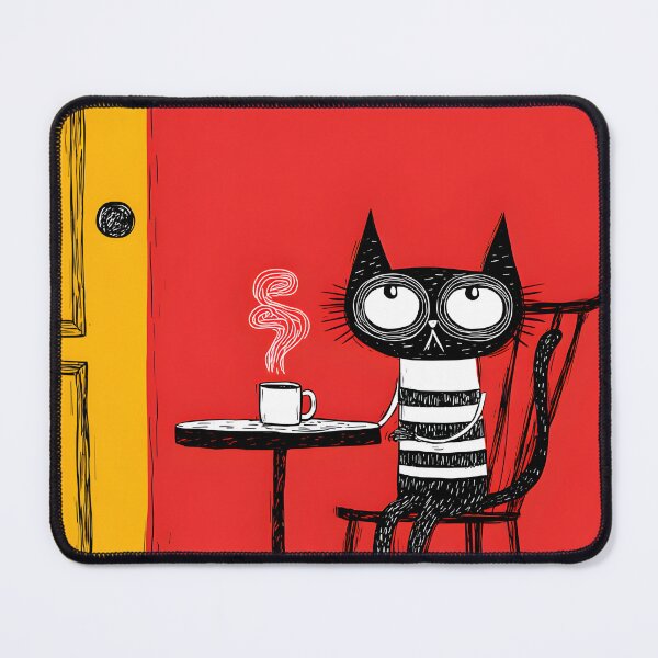 Item preview, Hate Mondays But Coffee Helps Says This Wide-Eyed Black Cat in a Vibrant Playful Room designed and sold by OlfactoART Studio.