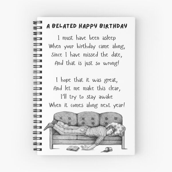 Item preview, Belated Happy Birthday, Humor, Drawing of Guy Asleep on Couch designed and sold by JoyfulWhimsy.