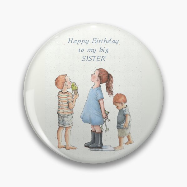 Item preview, Happy Birthday To My Big Sister with Siblings in Watercolor, Tomboy Girl designed and sold by JoyfulWhimsy.