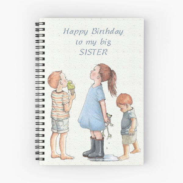 Item preview, Happy Birthday To My Big Sister with Siblings in Watercolor, Tomboy Girl designed and sold by JoyfulWhimsy.
