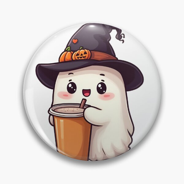 Item preview, Kawaii Ghost Sipping Latte in Witch Hat designed and sold by dcreagraph.