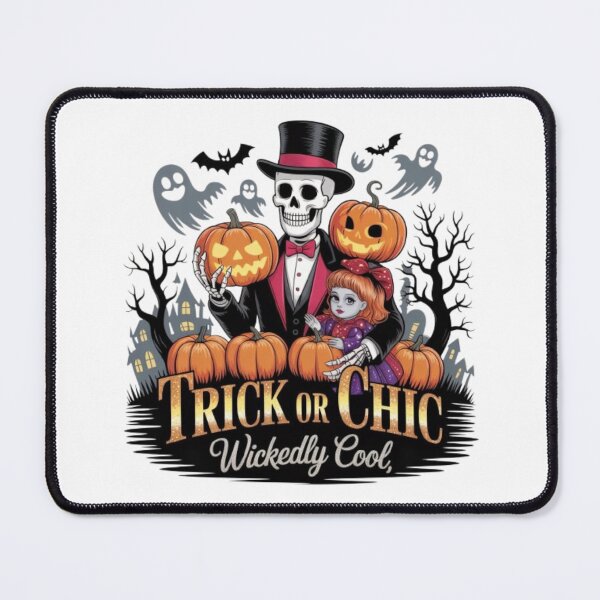 Item preview, Trick or Chic Halloween Skeleton & Pumpkin Design – Spooky Gothic Art with Wickedly Cool Doll for Horror Fans designed and sold by GemBob Creations.