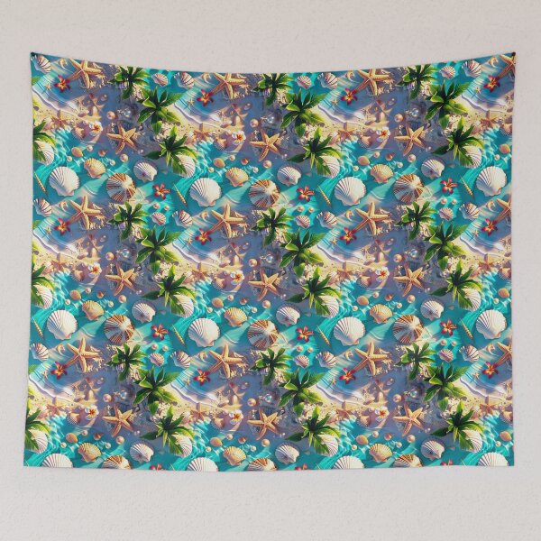 Item preview, Tropical Beach Paradise – 3D Realistic Seashell & Ocean Patter designed and sold by HNDesignStudio.