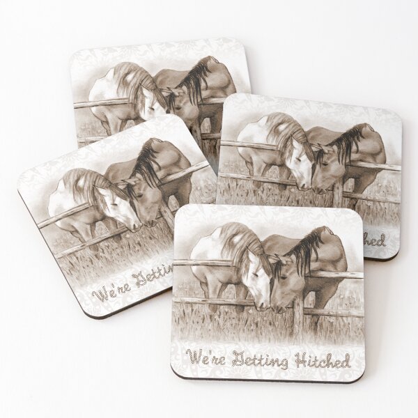 Item preview, We're Getting Hitched Wedding Announcement, Horse Couple, Western Art designed and sold by JoyfulWhimsy.