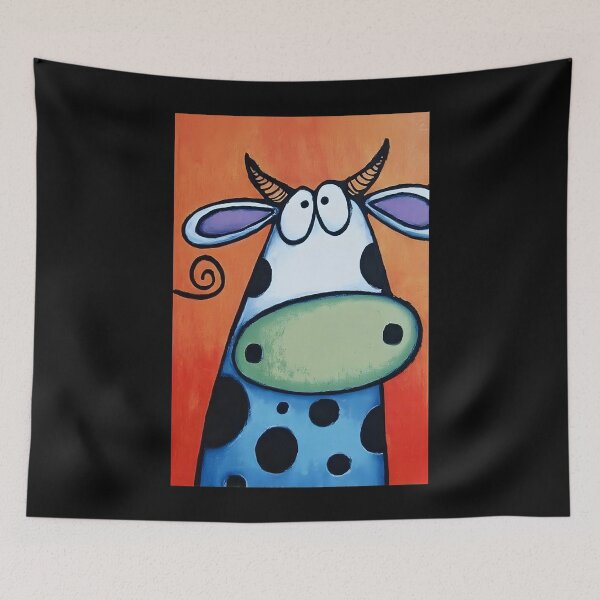 Item preview, This Whimsical Cow Staring Wide-Eyed Against a Vibrant Backdrop Like It Knows All Your Secrets designed and sold by OlfactoART Studio.