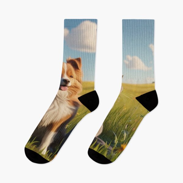 Item preview, Pet Companionship in Nature – Dog & Cat in Wildflower Field designed and sold by Cristhian Almanza.