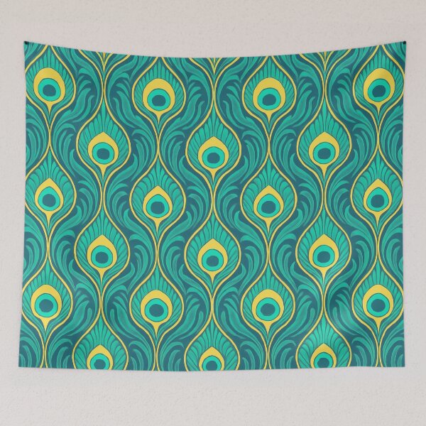 Item preview, Vintage Style Peacock Feather Wallpaper Print designed and sold by BeJolley.