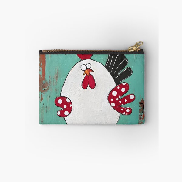 Item preview, Polka-Dot Winged Chicken Strutting Its Stuff Against a Bright Blue Textured Backdrop designed and sold by OlfactoART Studio.