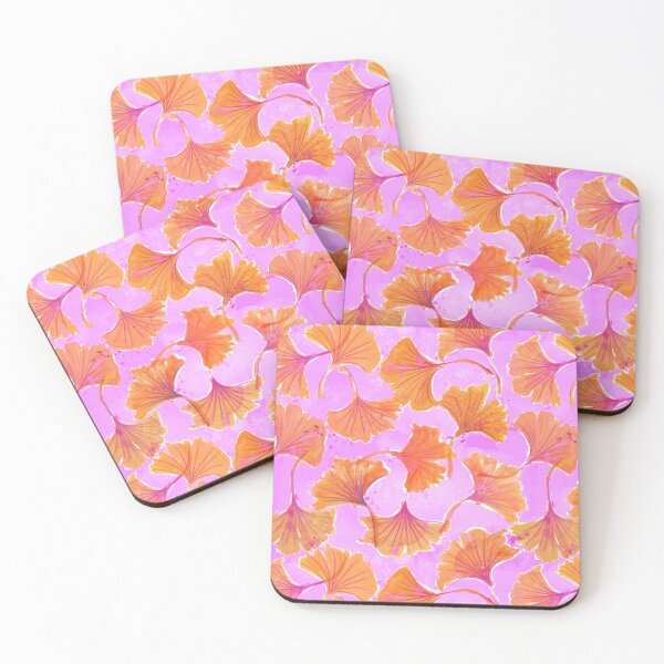 Item preview, ginkgo leaves in bright orange and pink loose watercolor designed and sold by KariSmithDes.