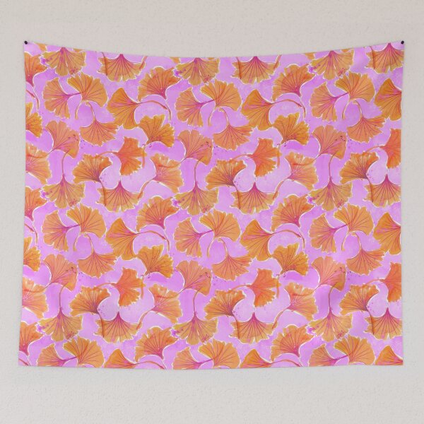 Item preview, ginkgo leaves in bright orange and pink loose watercolor designed and sold by KariSmithDes.