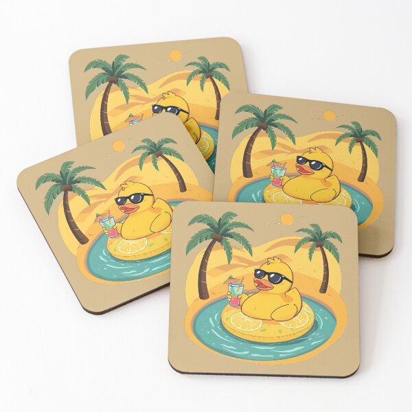 Item preview, Rubber duckie with sunglasses in desert oasis with palm trees and sun in the background designed and sold by VS Creations.