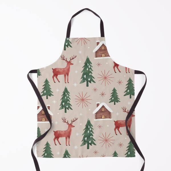 Item preview, Watercolor Christmas Woodland Pattern | Reindeer, Fir Trees & Snow Cabins | Rustic Holiday Design designed and sold by skysshobu.
