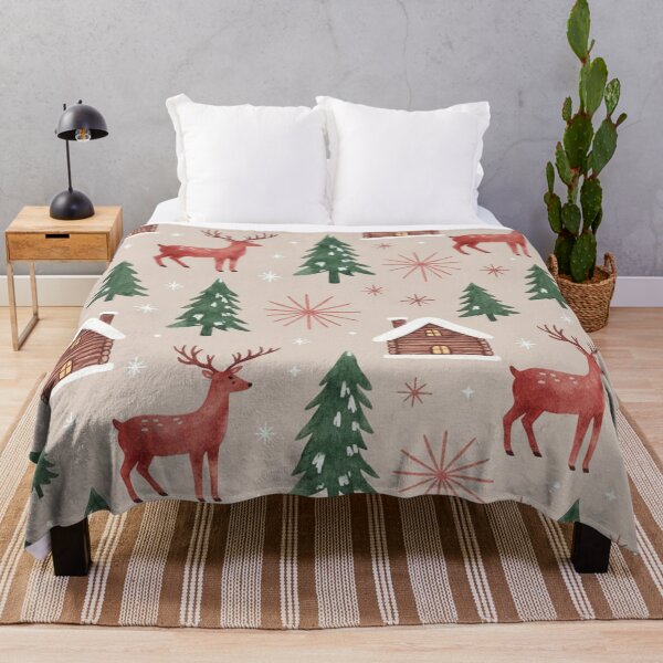 Item preview, Watercolor Christmas Woodland Pattern | Reindeer, Fir Trees & Snow Cabins | Rustic Holiday Design designed and sold by skysshobu.