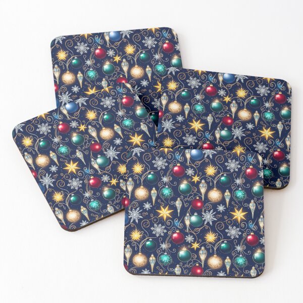 Item preview, Elegant Dark Christmas Pattern | Glowing Ornaments, Golden Stars & Silver Snowflakes | Luxurious Festive Design designed and sold by skysshobu.