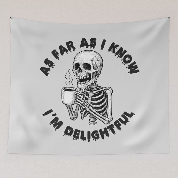 Item preview, Delightful Dripping Skeleton Drinking Coffee designed and sold by SaltedBeachPaperie.