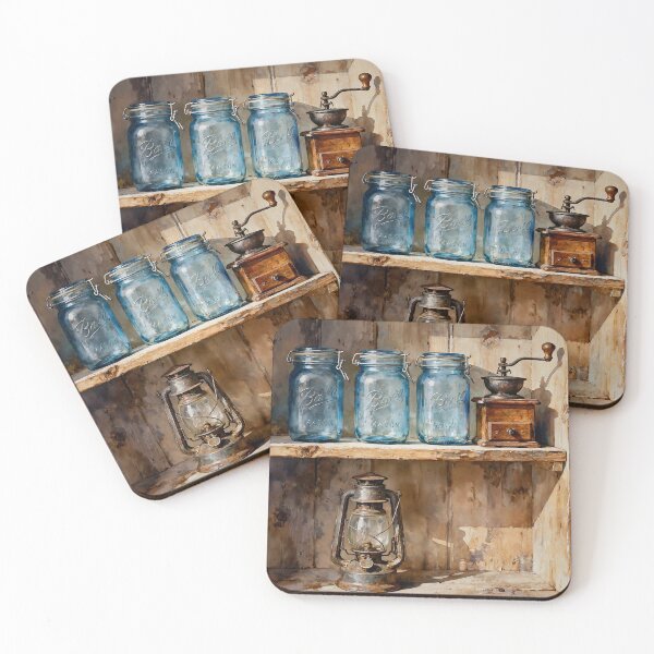 Item preview, Ball Jars On Shelf In Watercolors designed and sold by Oldetimemercan.