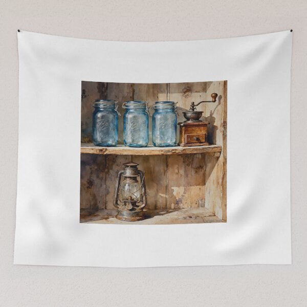 Item preview, Ball Jars On Shelf In Watercolors designed and sold by Oldetimemercan.