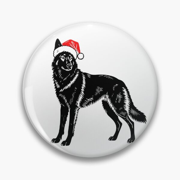 Item preview, Christmas Black Wolfdog Silhouette | Dog with Santa Hat | Black and White Holiday Art designed and sold by JollyCritters.