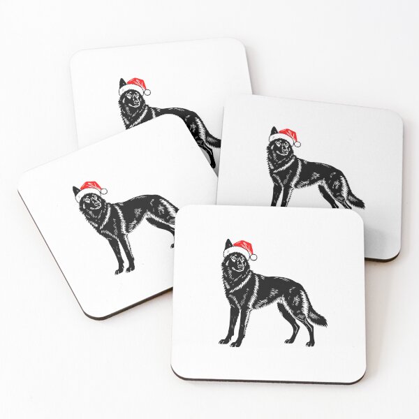 Item preview, Christmas Black Wolfdog Silhouette | Dog with Santa Hat | Black and White Holiday Art designed and sold by JollyCritters.