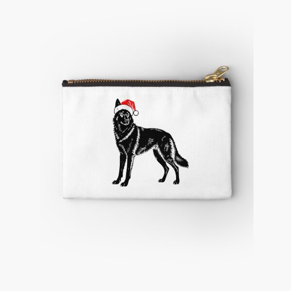 Item preview, Christmas Black Wolfdog Silhouette | Dog with Santa Hat | Black and White Holiday Art designed and sold by JollyCritters.