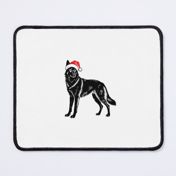 Item preview, Christmas Black Wolfdog Silhouette | Dog with Santa Hat | Black and White Holiday Art designed and sold by JollyCritters.