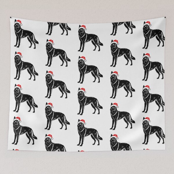 Item preview, Christmas Black Wolfdog Silhouette | Dog with Santa Hat | Black and White Holiday Art designed and sold by JollyCritters.
