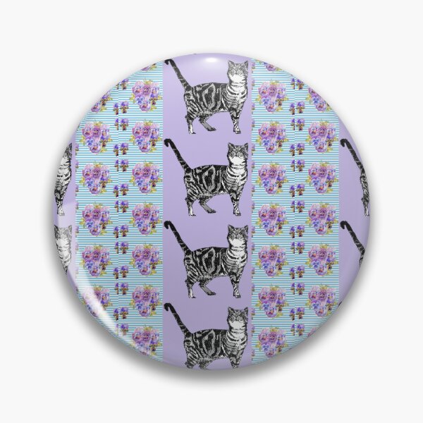 Item preview, Purple Tabby Cat Art flowers Shabby Cottage Core Pattern designed and sold by Sarah  Rajkotwala.