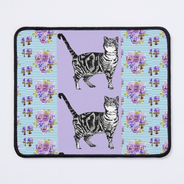 Item preview, Purple Tabby Cat Art flowers Shabby Cottage Core Pattern designed and sold by Sarah  Rajkotwala.