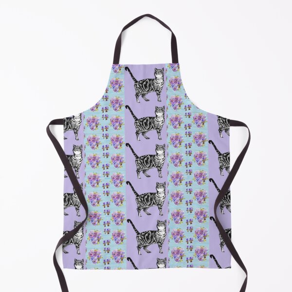 Item preview, Purple Tabby Cat Art flowers Shabby Cottage Core Pattern designed and sold by Sarah Rajkotwala.