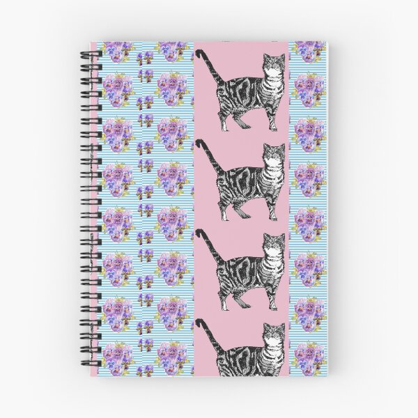 Item preview, Pink Tabby Cat Art flowers Shabby Cottage Core Pattern designed and sold by Sarah  Rajkotwala.