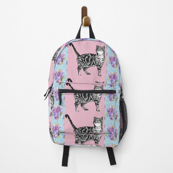 Item preview, Pink Tabby Cat Art flowers Shabby Cottage Core Pattern designed and sold by Sarah Rajkotwala.