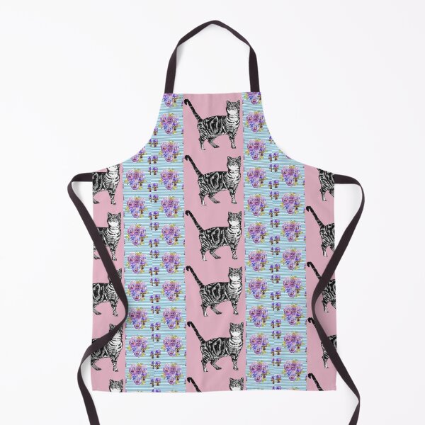 Item preview, Pink Tabby Cat Art flowers Shabby Cottage Core Pattern designed and sold by Sarah Rajkotwala.